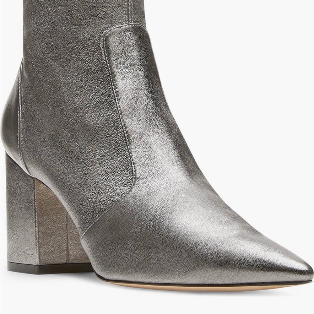 Stuart Weitzman Silver Ankle Booties with Block Heel